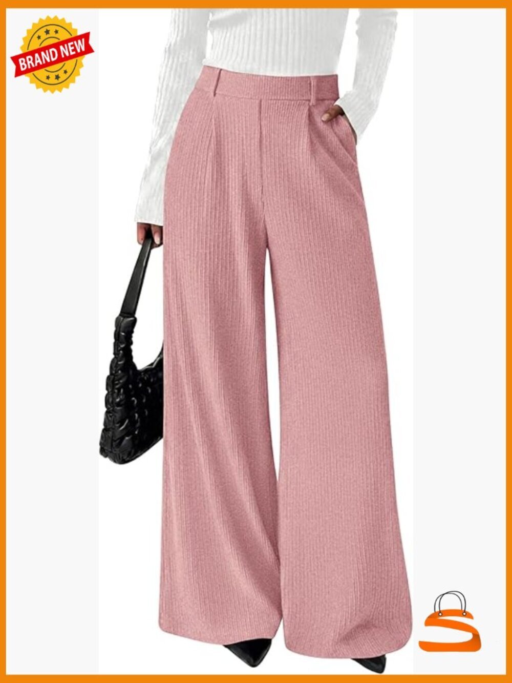 Wide Leg Dress Pants High Waisted Ribbed Palazzo Trousers